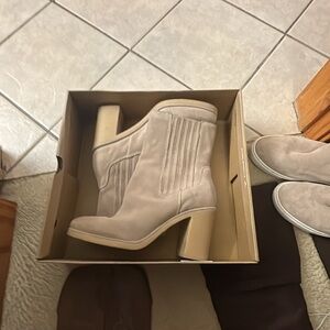 Dolce Vita Light Taupe Suede Chunky Heel Ankle Boots